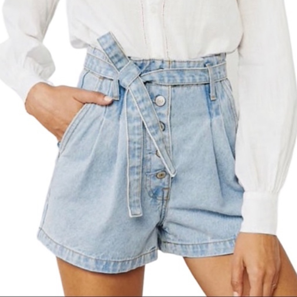 Abercrombie Natural Rise Paperbag Button Front Denim Shorts
